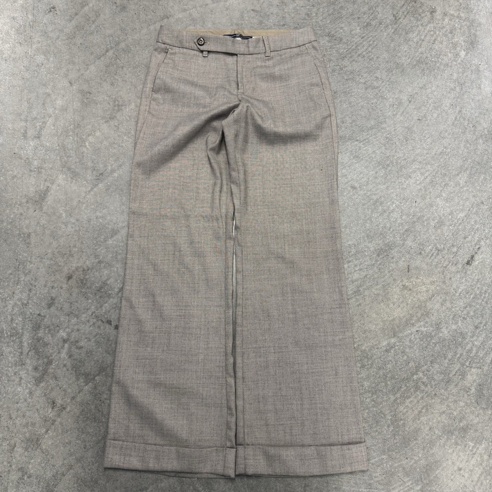 Women's Tan Gap Trousers Flare Mid Rise Button Accent Oatmeal Preppy SZ 1